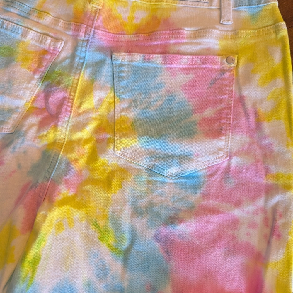 Judy Blue shorts womens large tie dye denim‎ raw hem cutoff high waist stretch - Picture 10 of 10